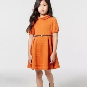 Janie and Jack Quilted Puff Sleeve Jacquard Rust Colored Dress